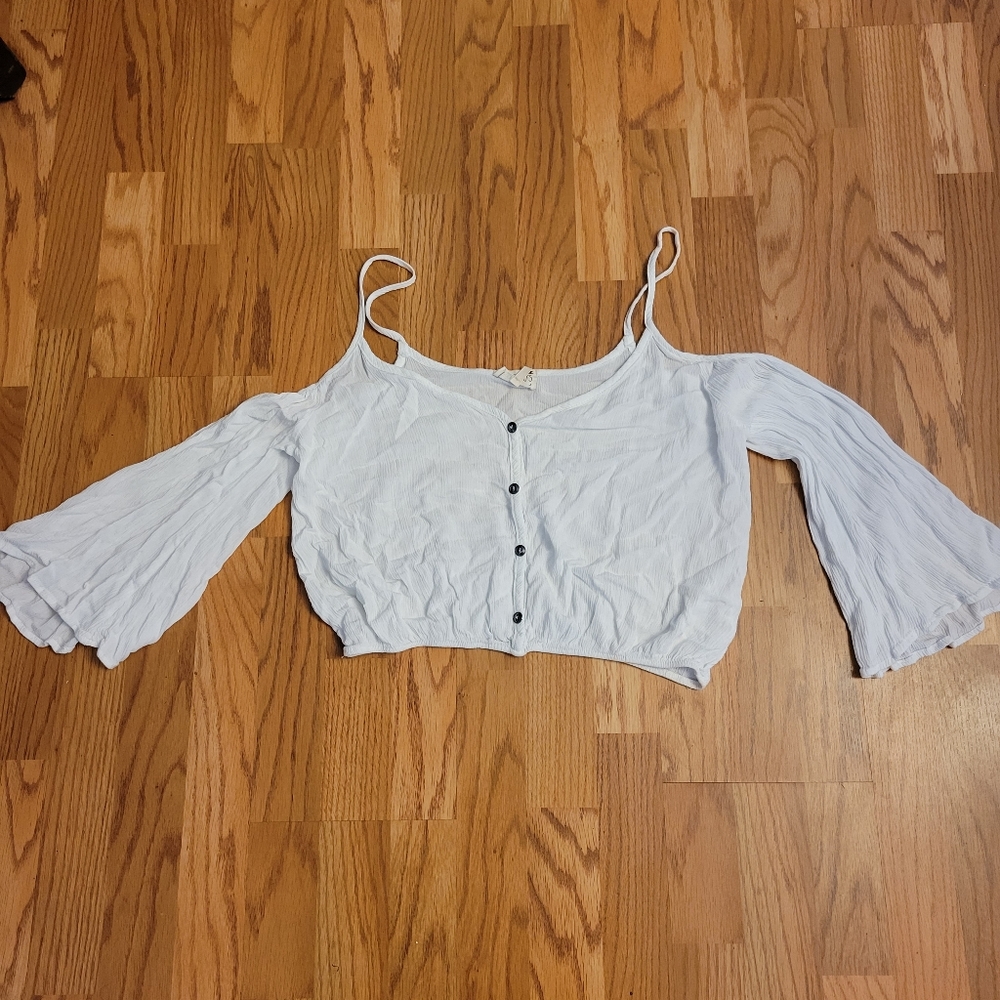 White cold shoulder elastic waist top